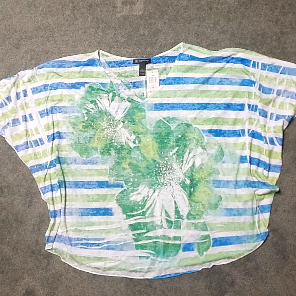 INC Burnout Butterfly Sleeve Blouse 2X